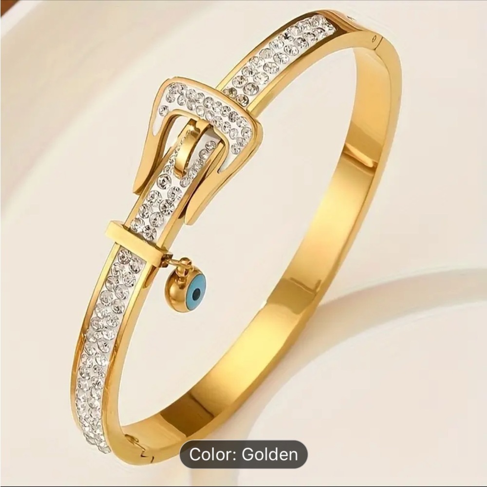 Gold-plated Belt Buckle Bracelet With Rhinestones